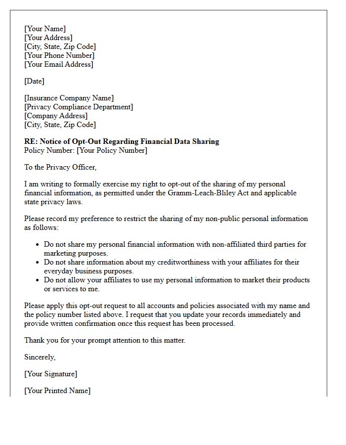 Policyholder Financial Data Sharing Opt-Out Letter