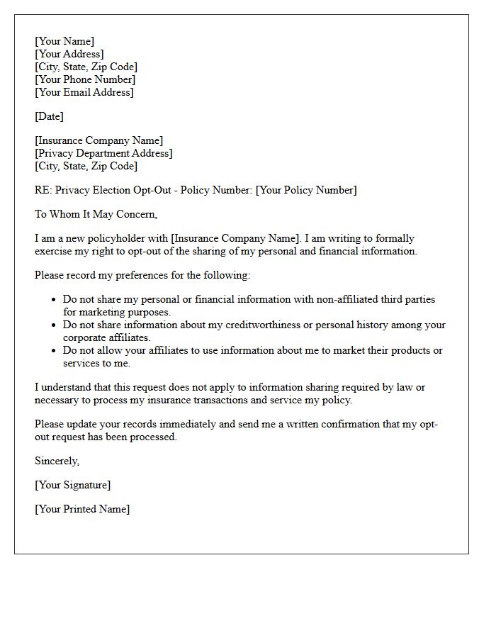 New Insurance Client Privacy Election Opt-Out Letter