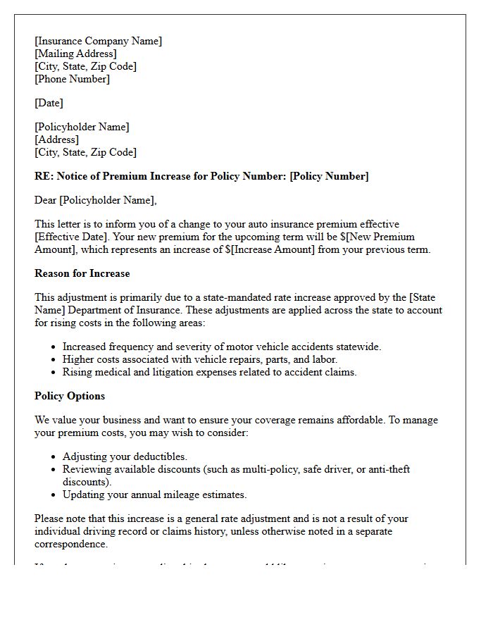 Auto Insurance State-Mandated Premium Increase Disclosure Letter