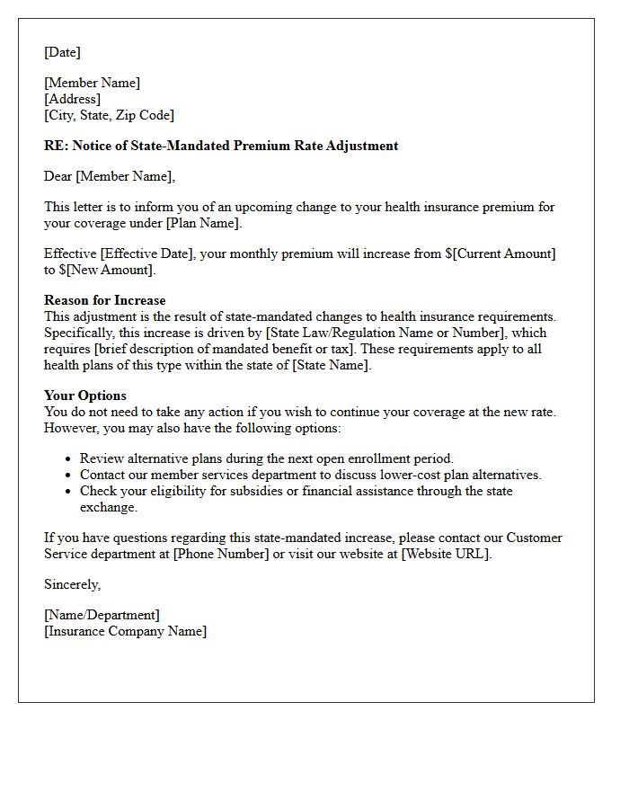 Health Coverage State-Mandated Premium Increase Disclosure Letter