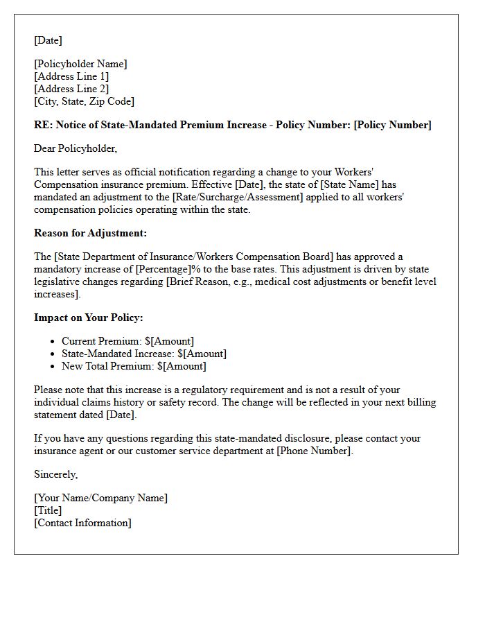 Workers Compensation State-Mandated Premium Increase Disclosure Letter