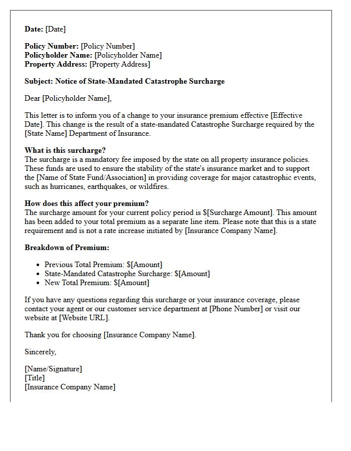 Catastrophe Surcharge State-Mandated Premium Increase Disclosure Letter