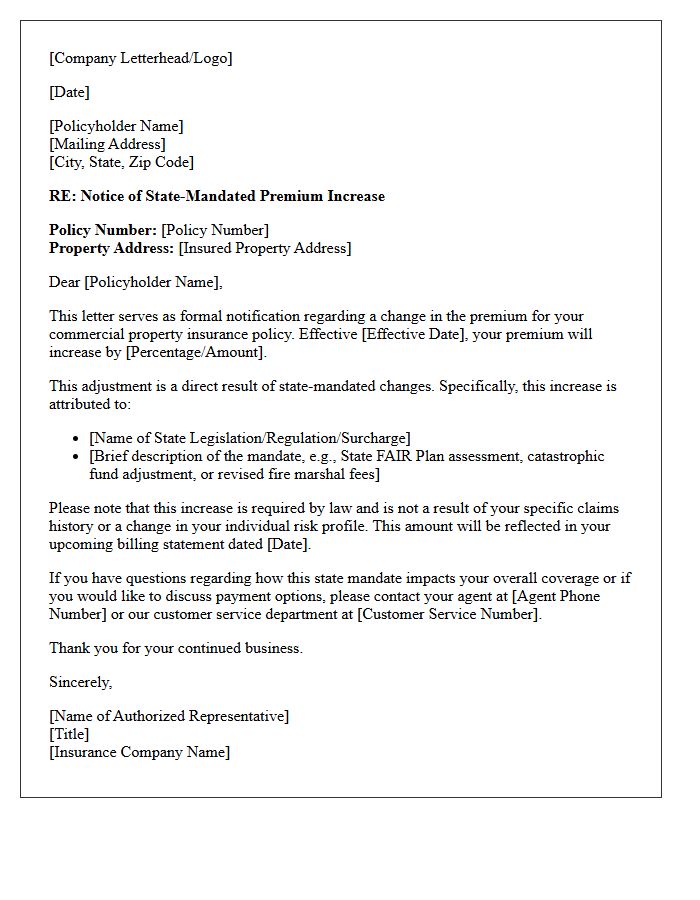Commercial Property State-Mandated Premium Increase Disclosure Letter