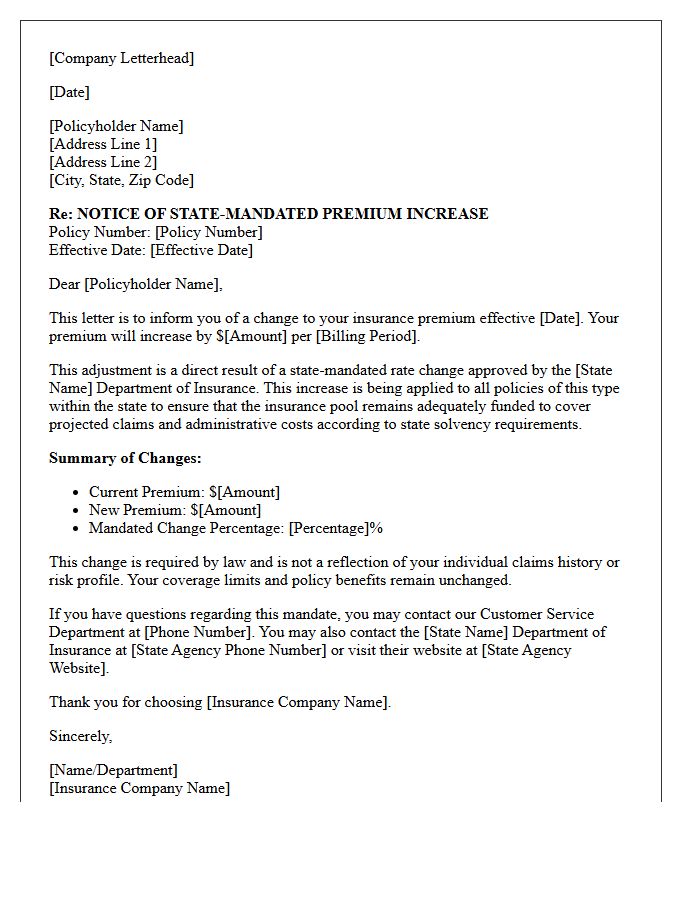 Department of Insurance State-Mandated Premium Increase Disclosure Letter