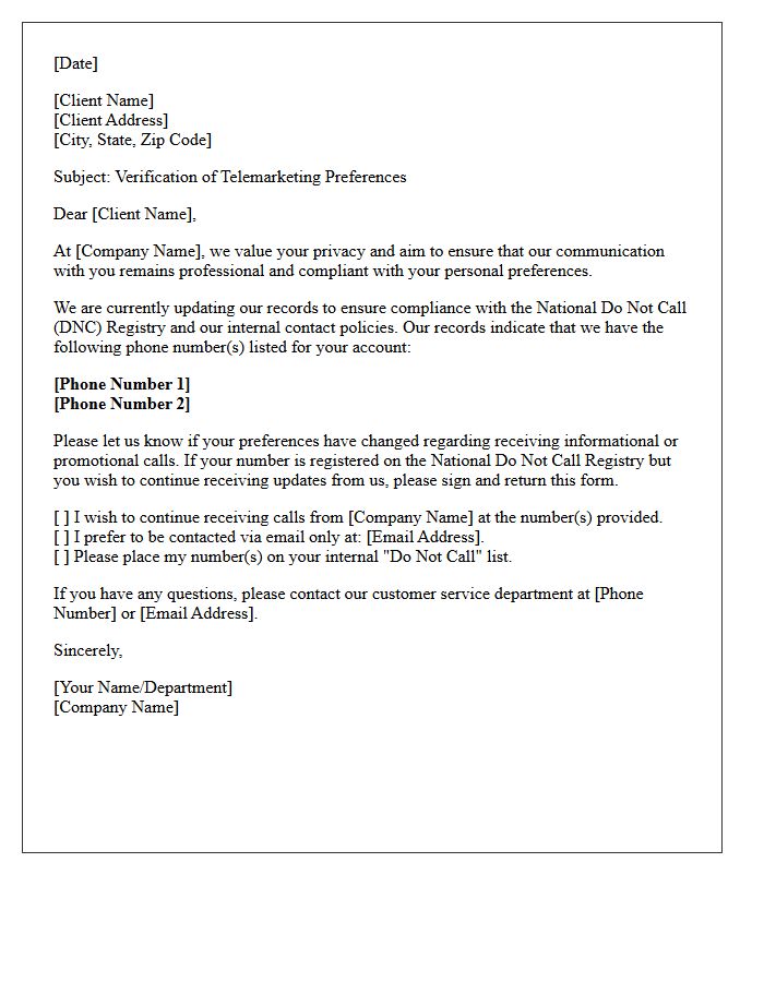 Client Outreach Do Not Call Registry Verification Letter