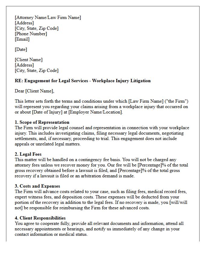 Workplace Injury Litigation Engagement Letter