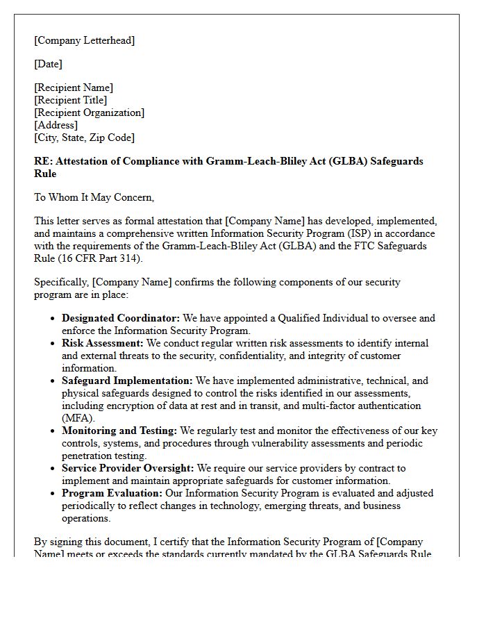 Gramm-Leach-Bliley Act Information Security Program Attestation Letter