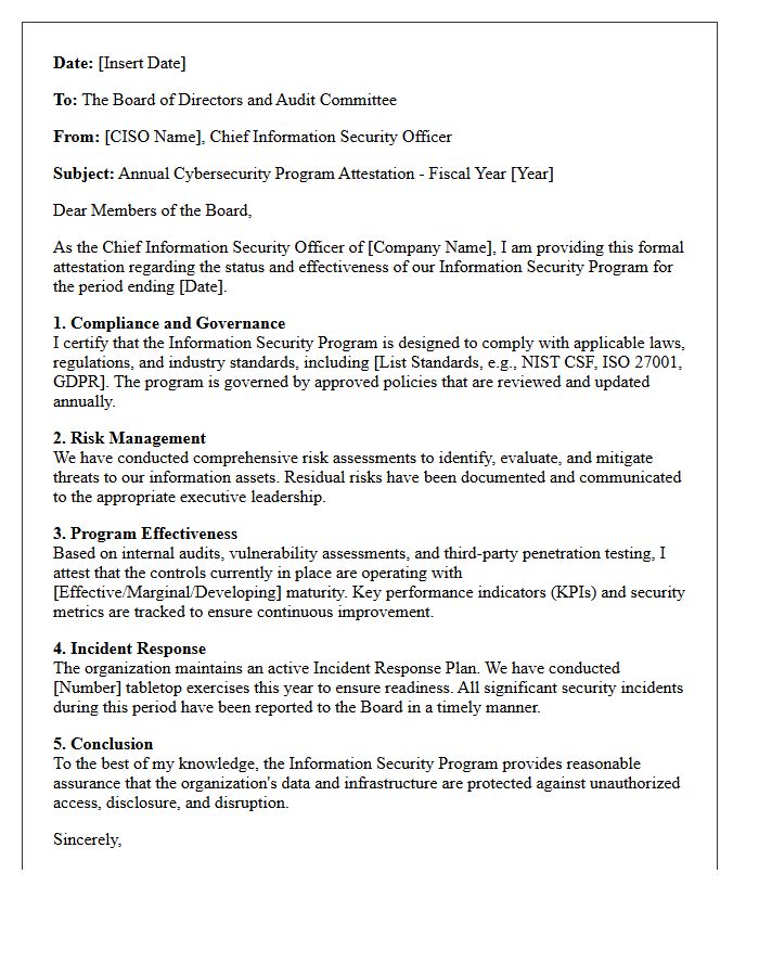 Chief Information Security Officer Annual Board Attestation Letter