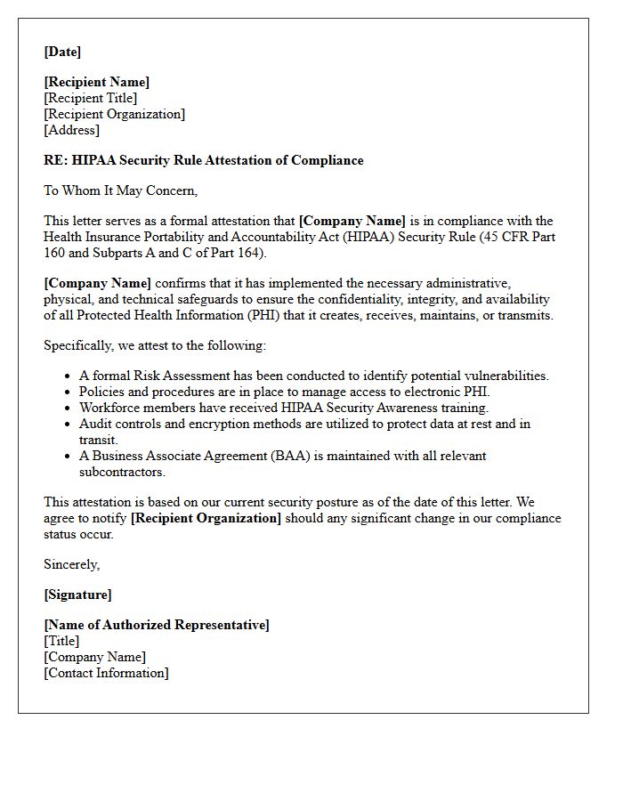 Health Insurance Portability and Accountability Act Security Attestation Letter