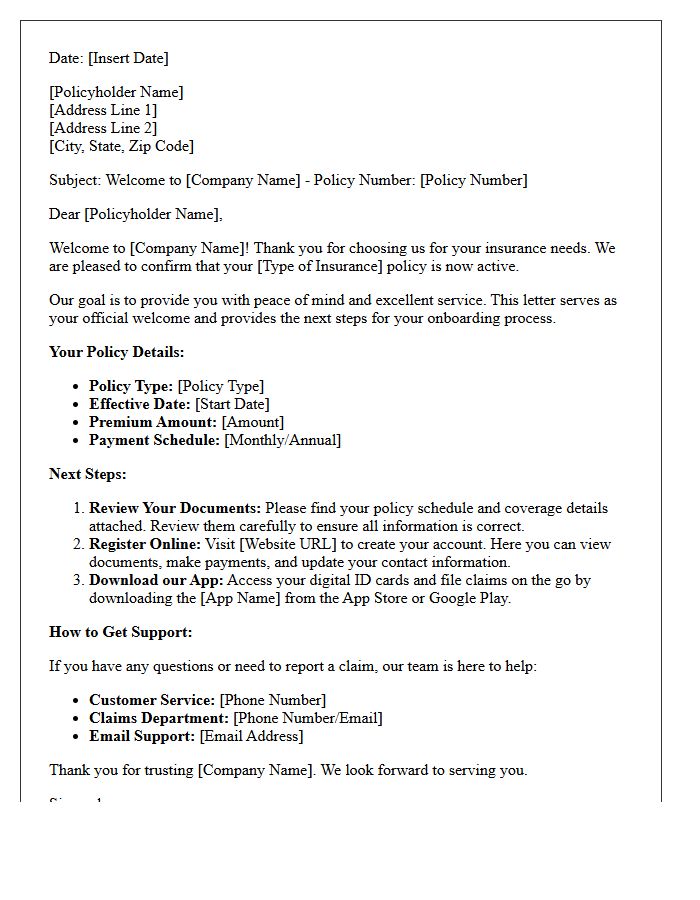 New Policyholder Welcome And Onboarding Letter