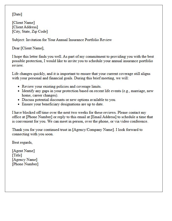 Annual Insurance Portfolio Review Invitation Letter