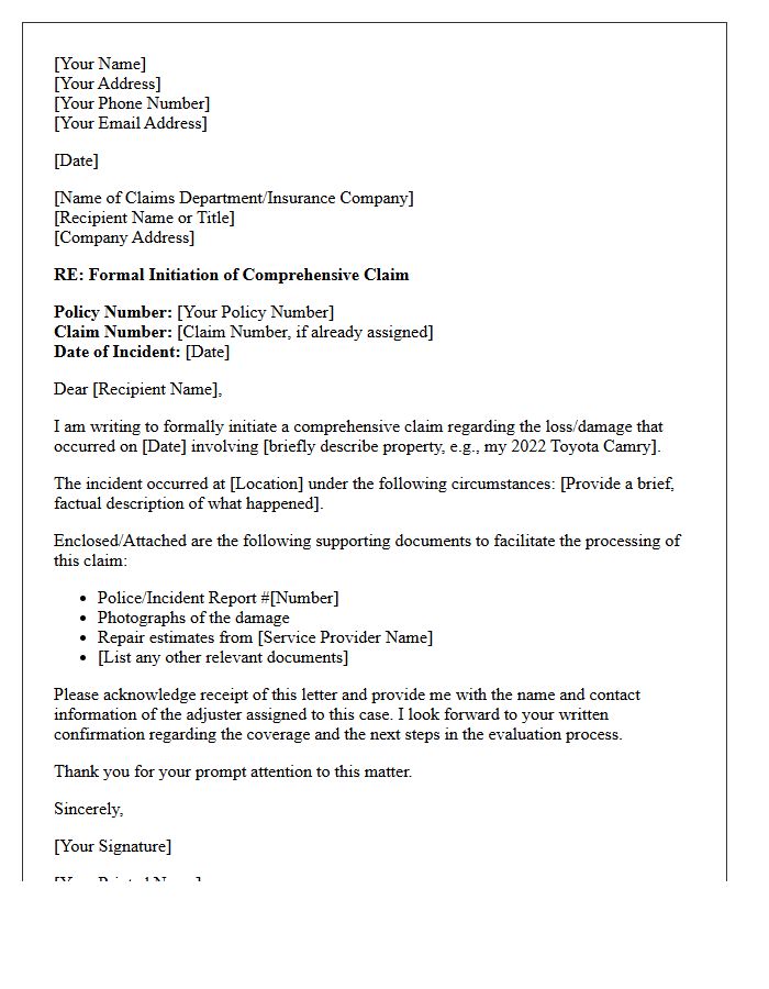Comprehensive Claim Process Initiation Letter