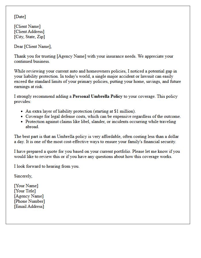 Personal Umbrella Policy Up-Sell Recommendation Letter