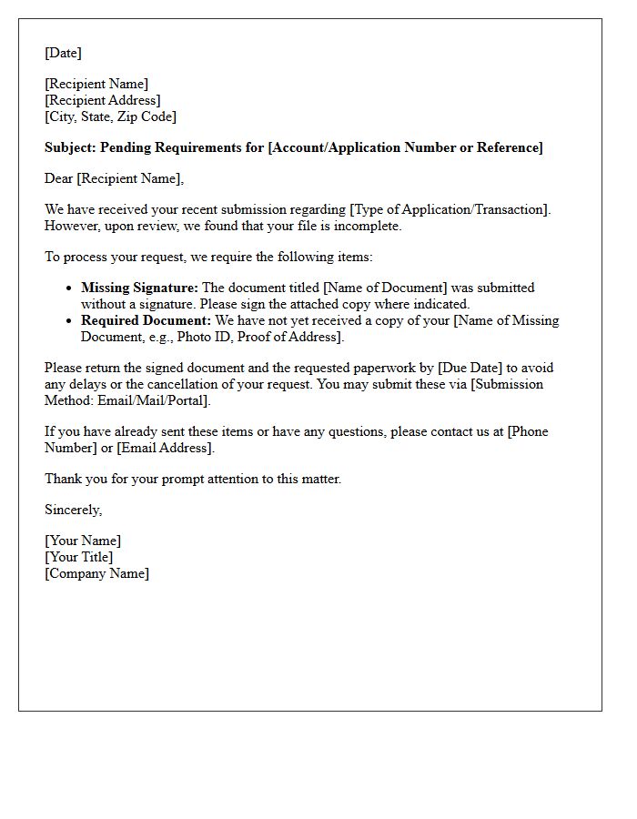 Missing Signature And Required Document Request Letter
