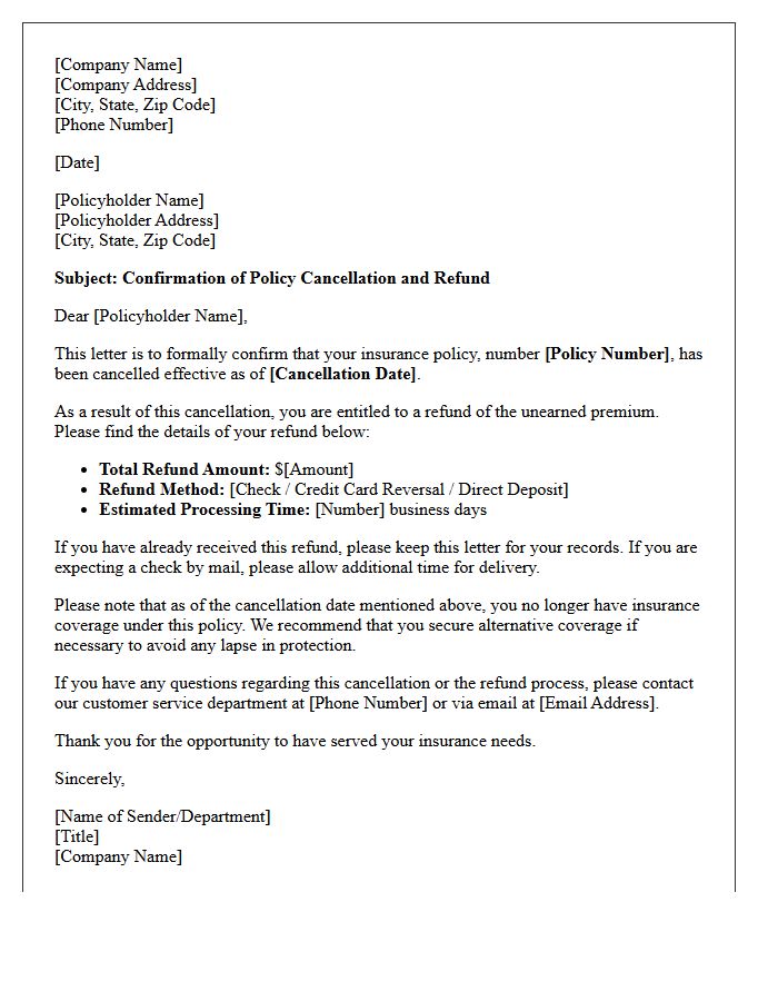 Policy Cancellation Confirmation And Refund Letter