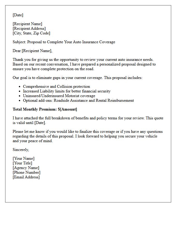 Complete Your Coverage Auto Insurance Proposal Letter