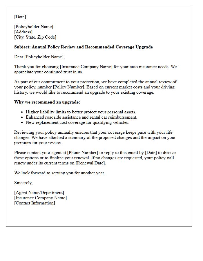 Annual Policy Review And Auto Insurance Upgrade Letter