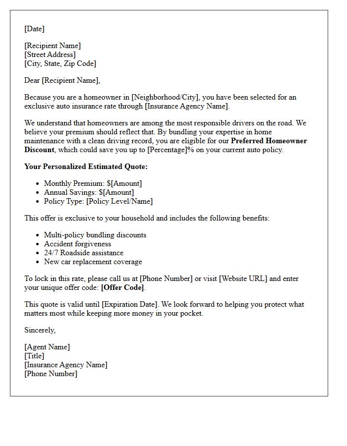 Exclusive Homeowner Auto Insurance Quote Letter
