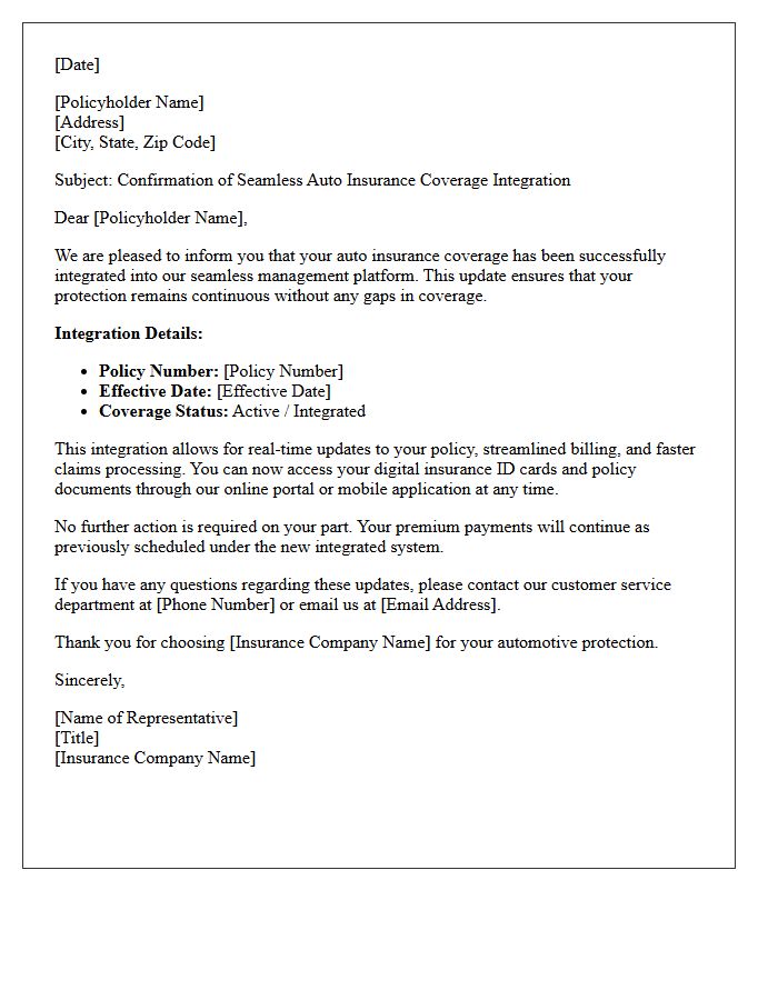 Seamless Coverage Auto Insurance Integration Letter