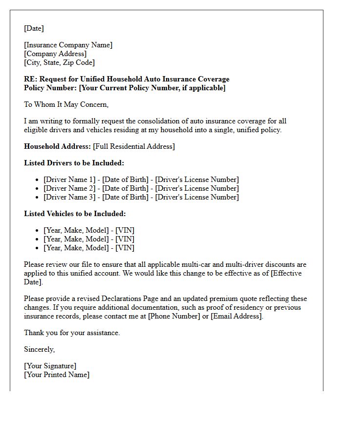 Unified Household Coverage Auto Insurance Letter