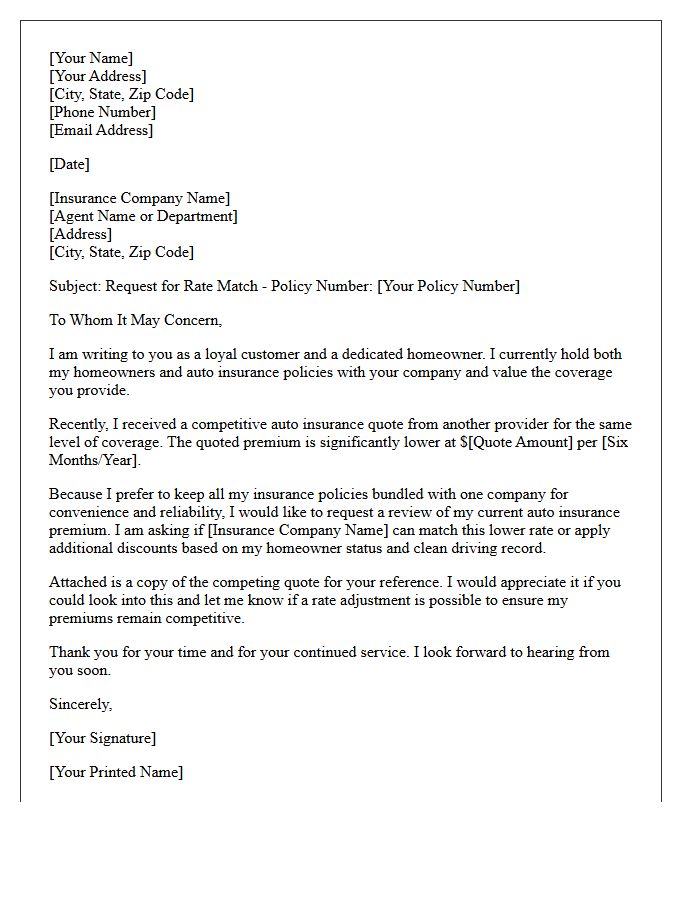 Dedicated Homeowner Auto Insurance Rate Match Letter