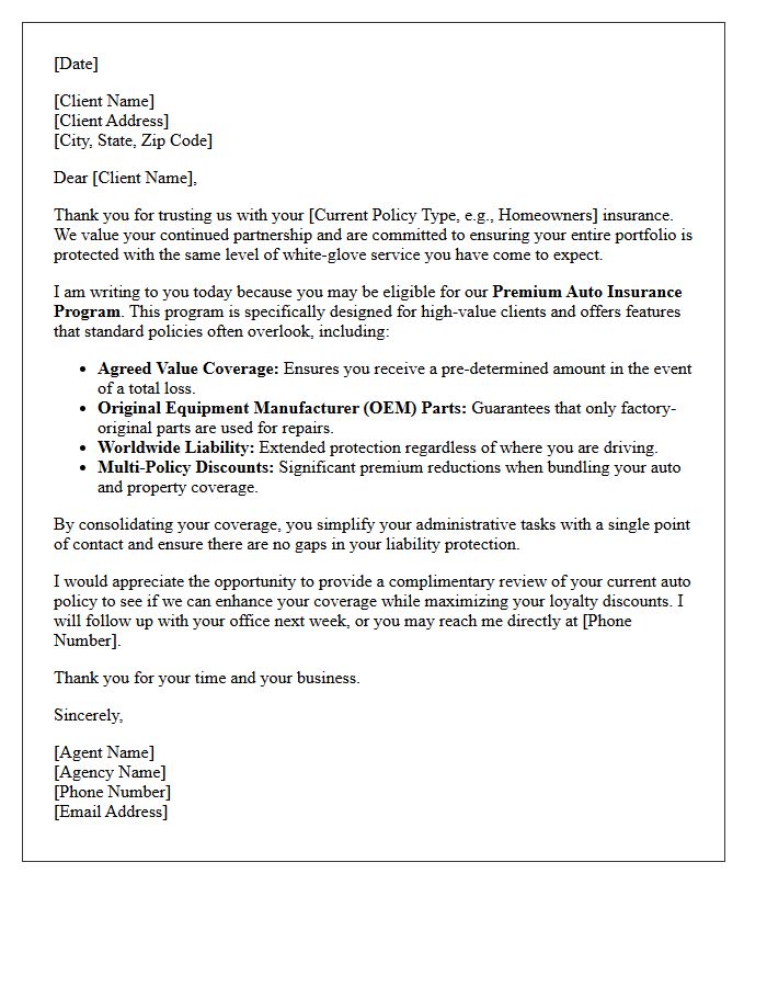Premium Client Auto Insurance Cross-Sell Letter