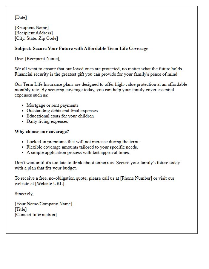 Secure Your Future Term Life Coverage Letter