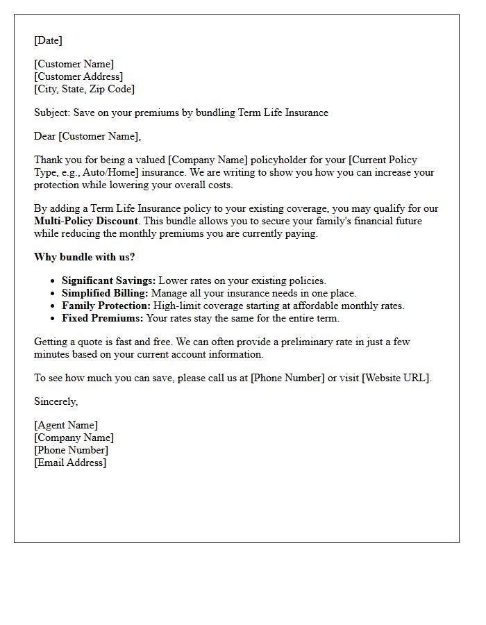 Bundle and Save Term Life Insurance Letter