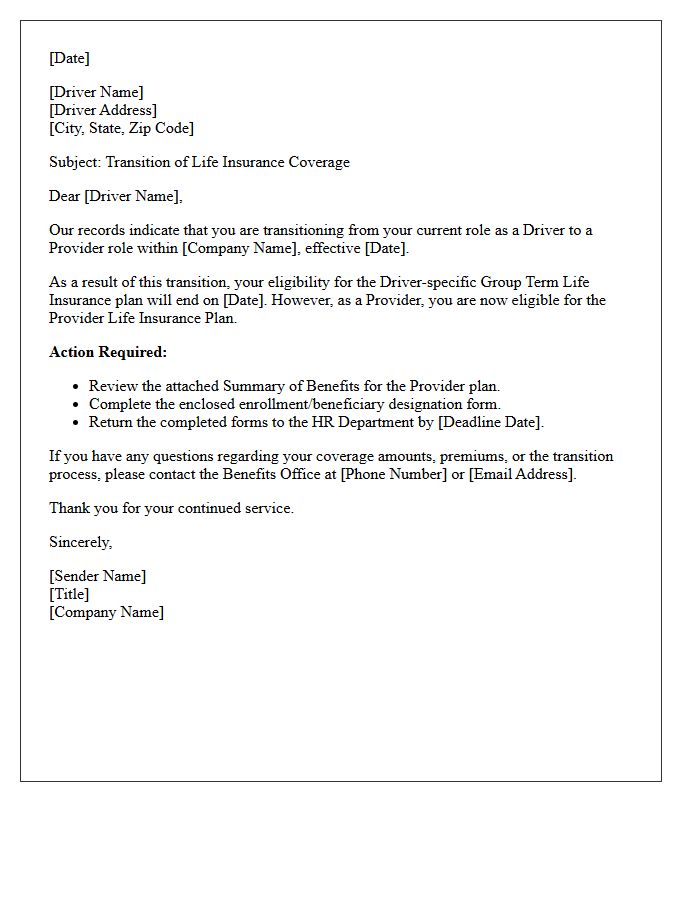 Driver to Provider Term Life Transition Letter