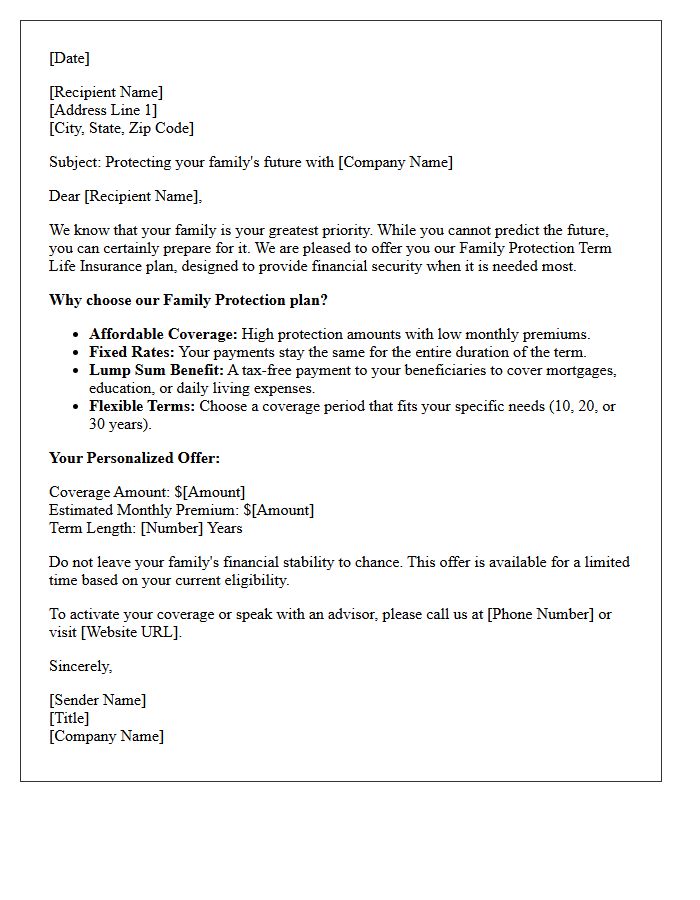 Family Protection Term Life Insurance Offer Letter