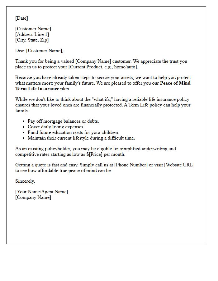 Peace of Mind Term Life Cross-Sell Letter
