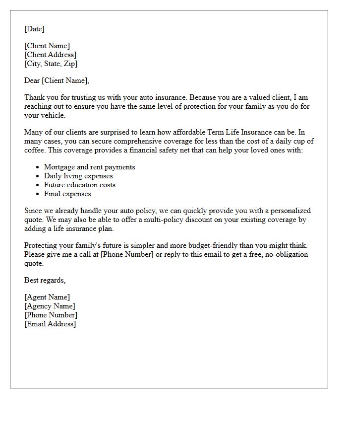 Affordable Term Life for Auto Clients Letter