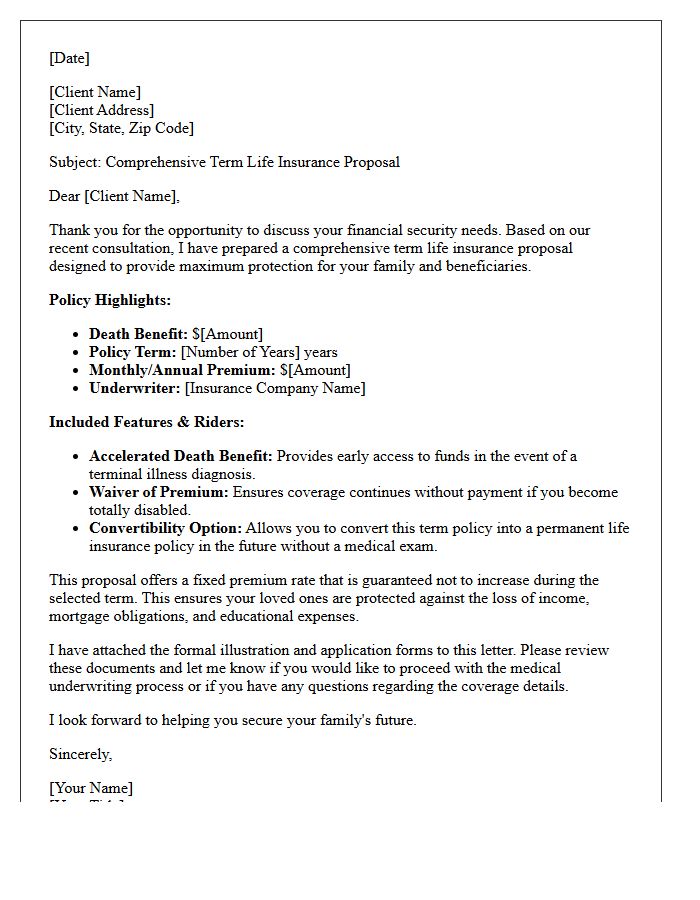 Comprehensive Coverage Term Life Proposal Letter