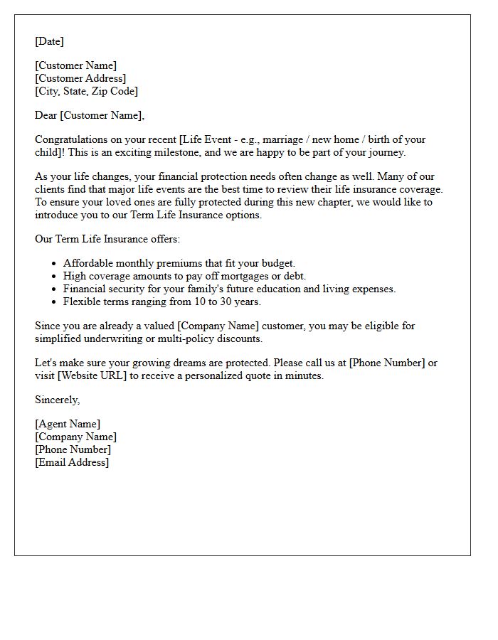 Life Event Term Life Insurance Cross-Sell Letter