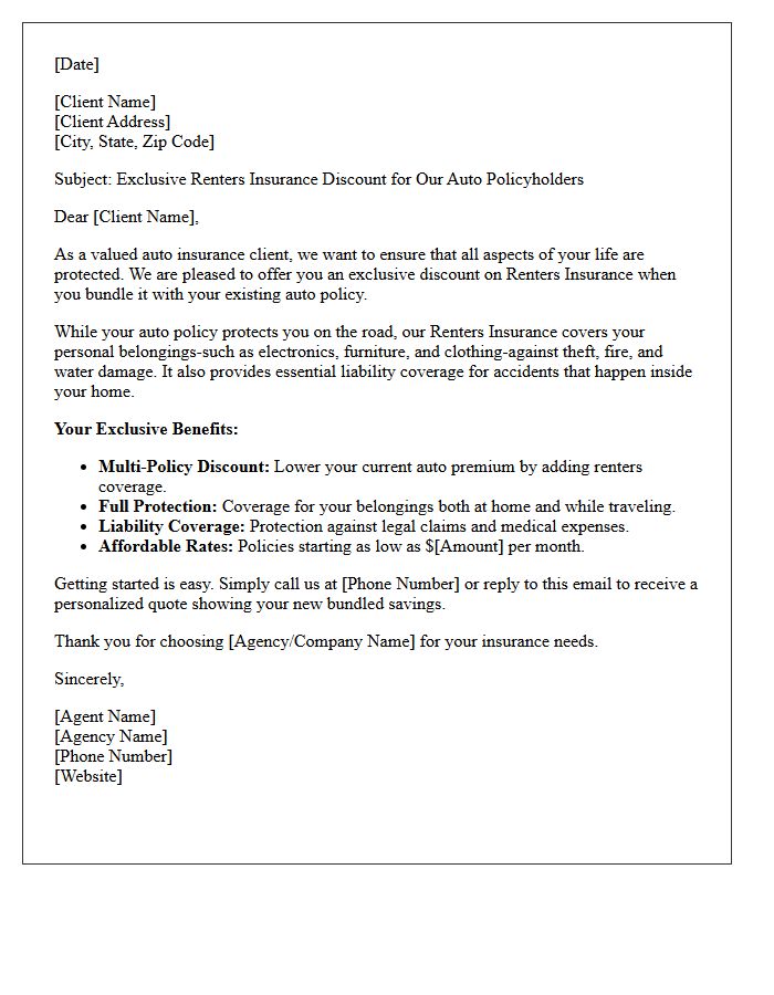 Exclusive Auto Client Renters Insurance Discount Letter