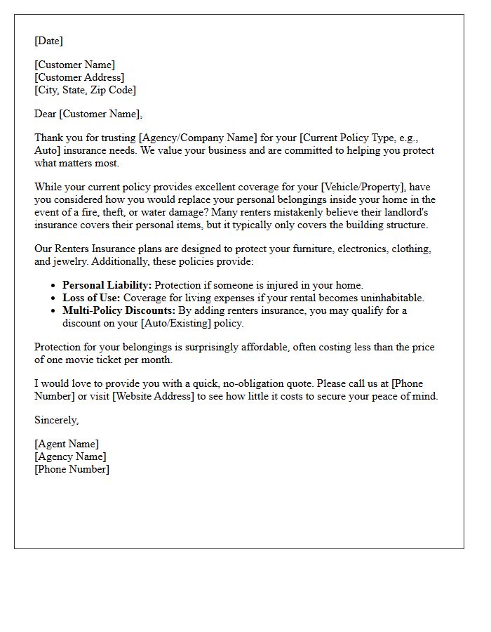 Protect Your Belongings Renters Insurance Cross-Sell Letter
