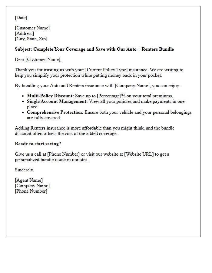 Complete Your Coverage Auto And Renters Bundle Letter