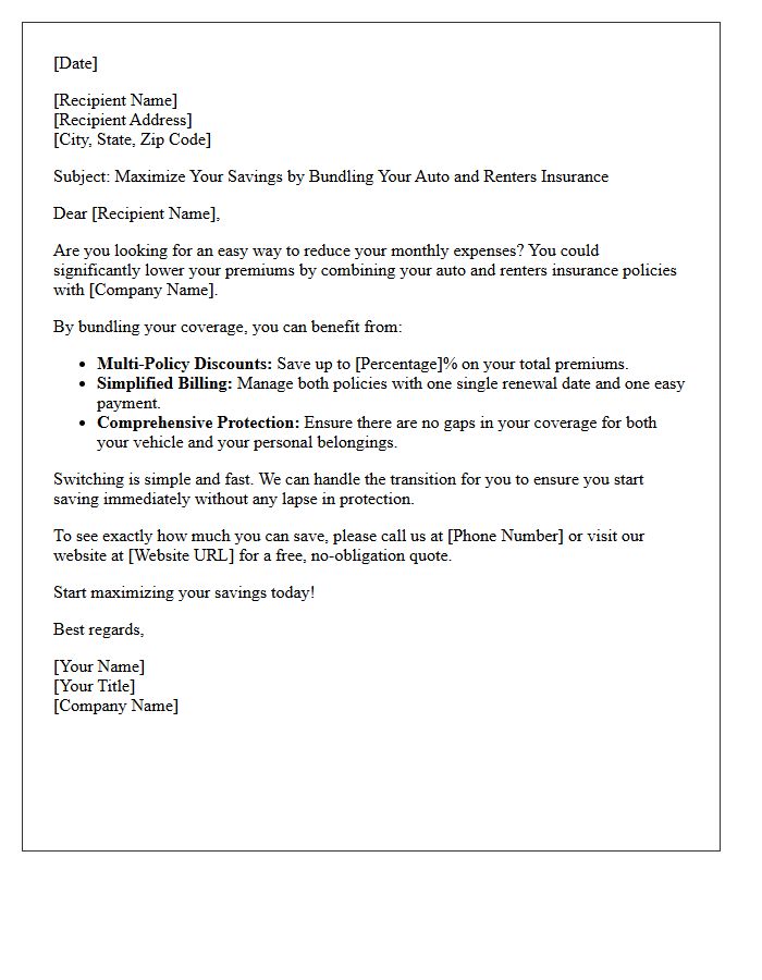 Maximize Your Savings Auto And Renters Insurance Letter
