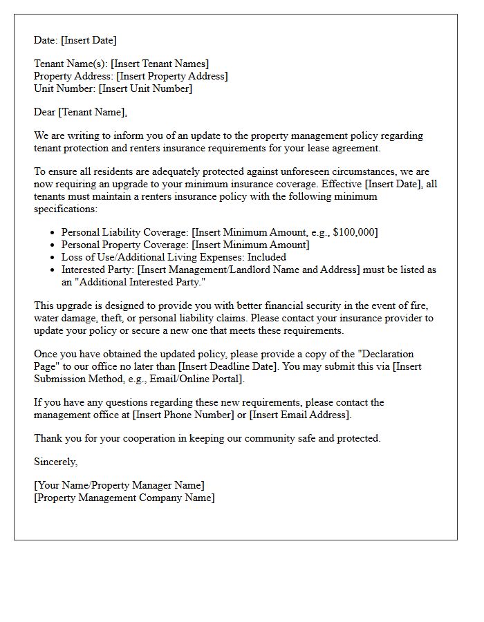 Tenant Protection Renters Insurance Upgrade Letter