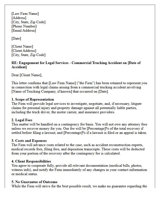 Commercial Trucking Accident Engagement Letter