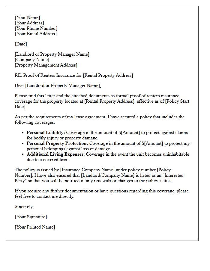 Liability And Property Protection Renters Insurance Letter