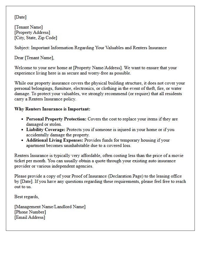 Safeguard Your Valuables Renters Insurance Introduction Letter