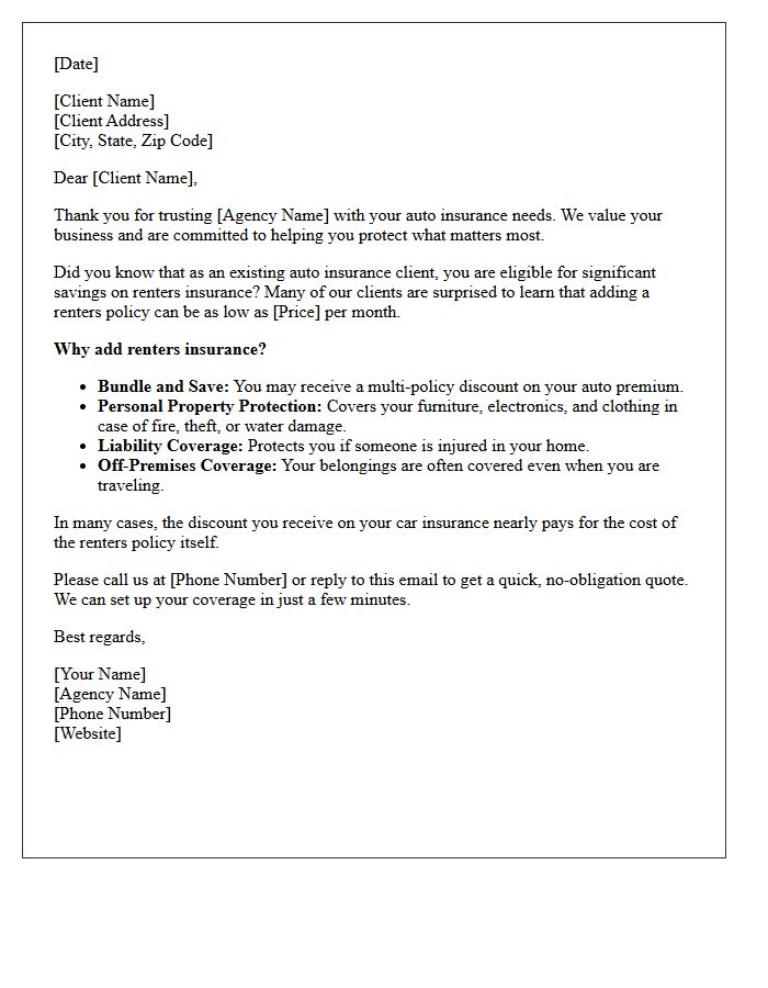 Affordable Renters Insurance For Auto Clients Letter