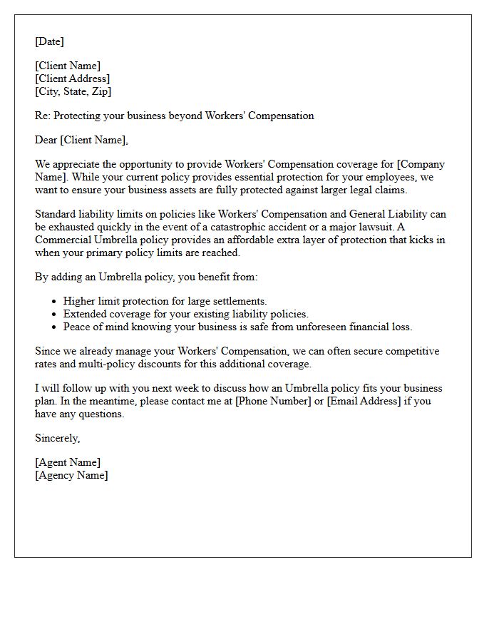 Standard Workers Compensation Client Commercial Umbrella Cross-Sell Letter