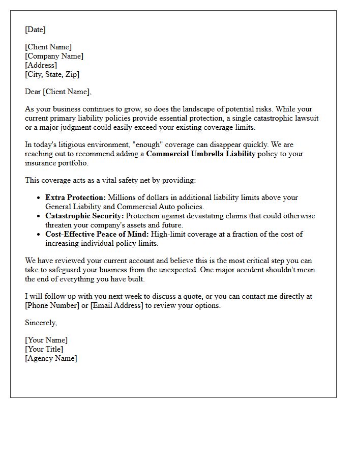 Catastrophic Liability Protection Commercial Umbrella Cross-Sell Letter