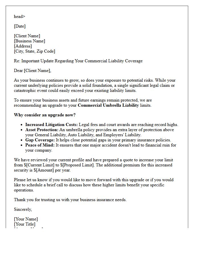 Extending Your Liability Limits Commercial Umbrella Upgrade Letter