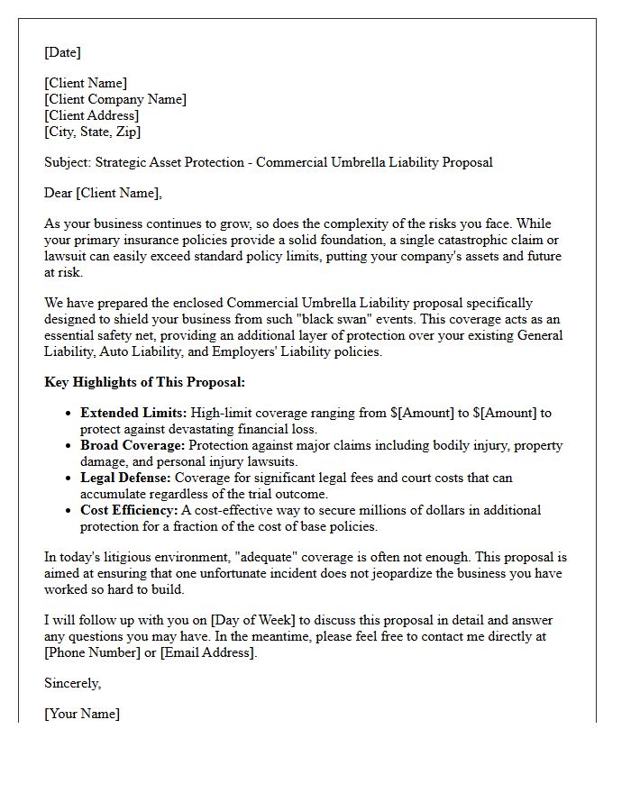 Shielding Business Assets Commercial Umbrella Proposal Letter