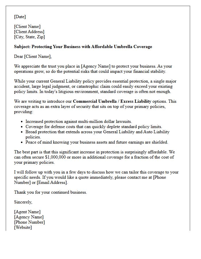 Affordable Excess Liability Commercial Umbrella Cross-Sell Letter