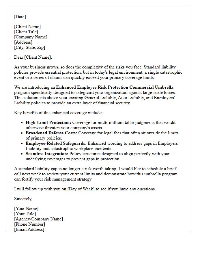 Enhanced Employee Risk Protection Commercial Umbrella Pitch Letter