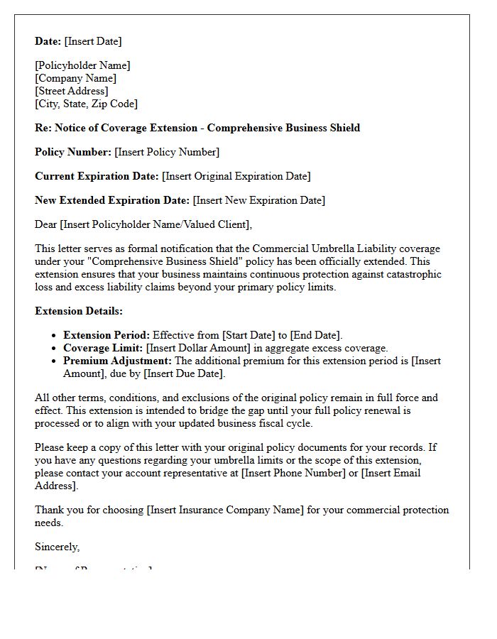 Comprehensive Business Shield Commercial Umbrella Extension Letter